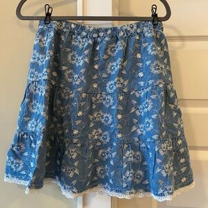 Embroidered Jean Skirt
